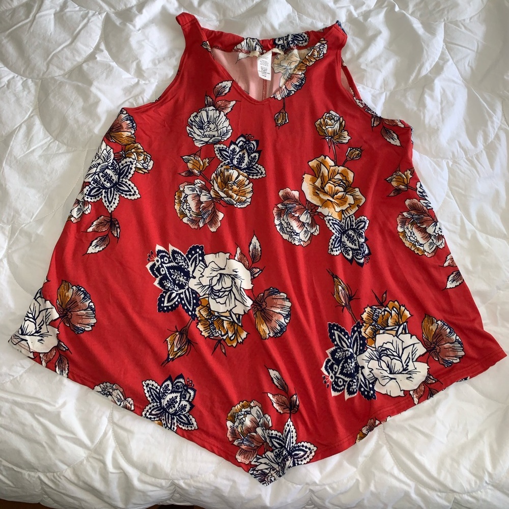 Sydney Rose Red Sleeveless Blouse with flowers